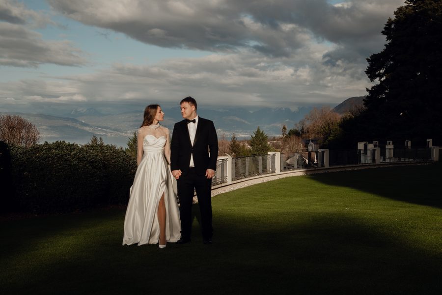 Bride and groom first look moment captured with cinematic quality